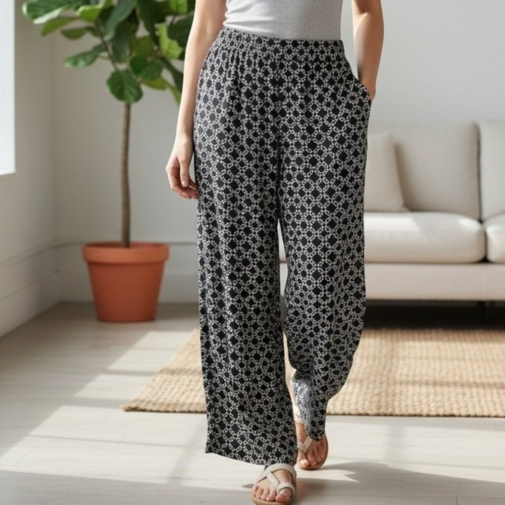 The Kooples Womens Black White Chain Link Print Elastic Waist Pajama Pants L
